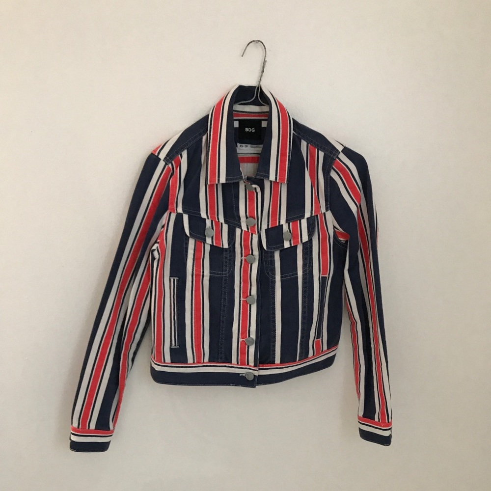 BDG Blue, White, & Red Striped Denim Jacket